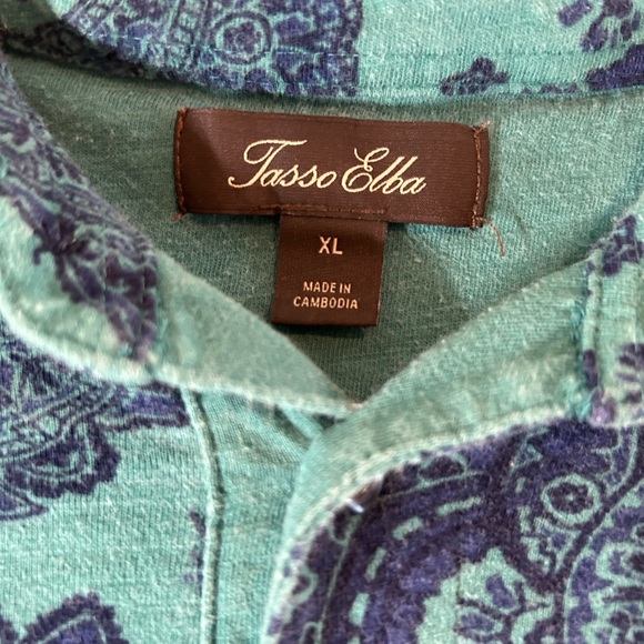 Tasso Elba Men’s Shirt Turquoise and Blue Size XL Paisley Print - Picture 3 of 3
